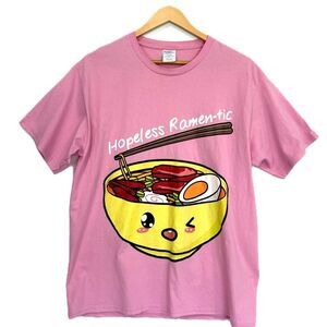 Port & Company Hopeless Ramen-tic Ramen Noodle Bowl Graphic Tee Size Large Pink